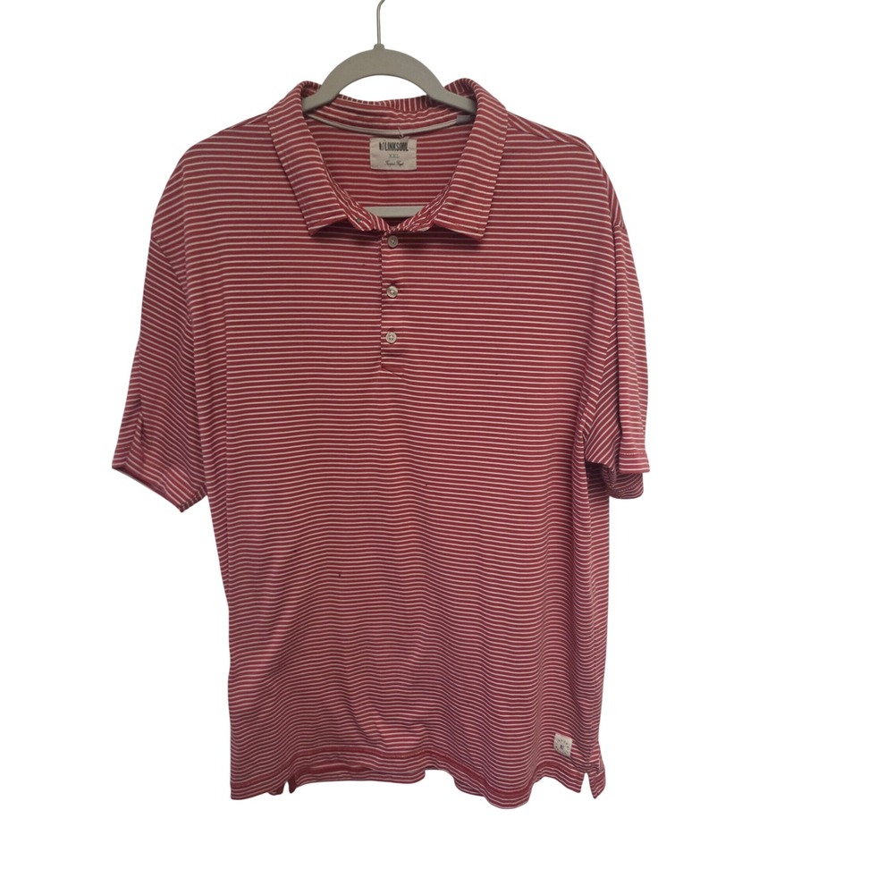 Linksoul Mens‎ XXL Red White Stripe Short Sleeve Golf Polo Shirt Tempus Fugit